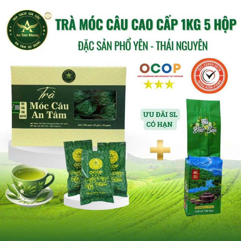 Trà Móc Câu An Tâm - Hộp 200 gam (20 gói 10gam) Trà Thái Nguyên