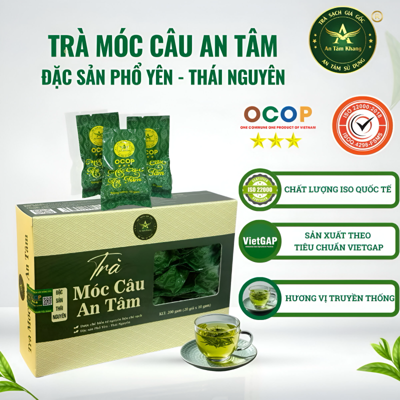 Trà Móc Câu An Tâm - Hộp 200 gam (20 gói 10gam) Trà Thái Nguyên