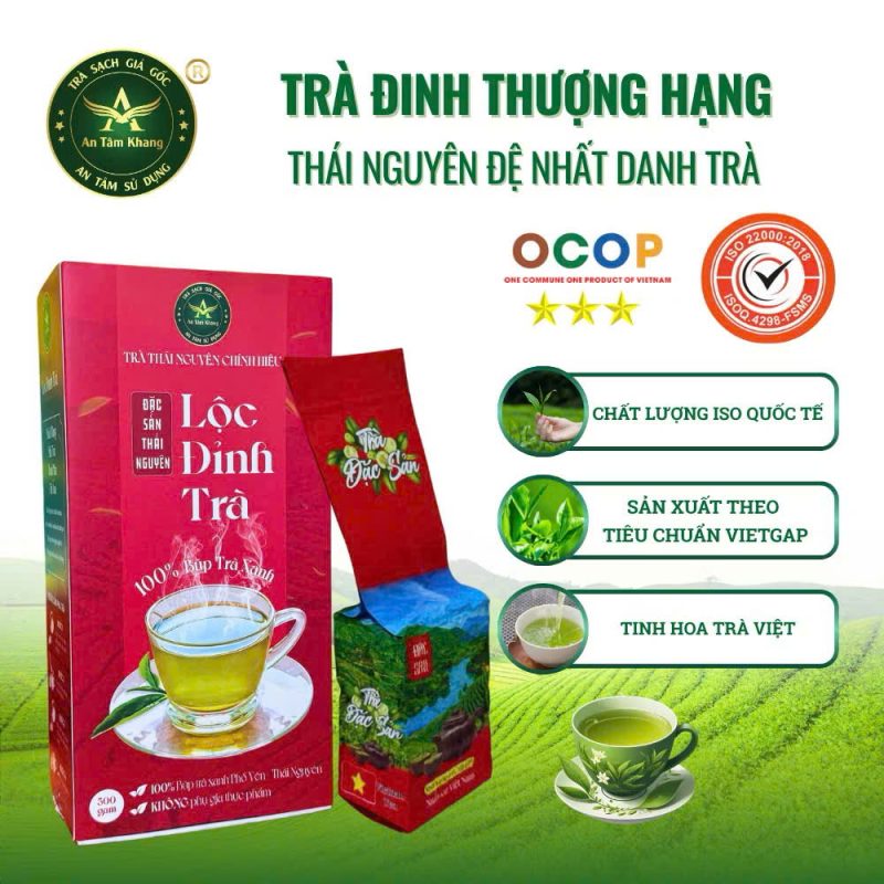 Trà Đinh Thượng Hạng Thái Nguyên – Trà Xanh Cao Cấp An Tâm Khang – Hộp 500g (5 Gói × 100g)