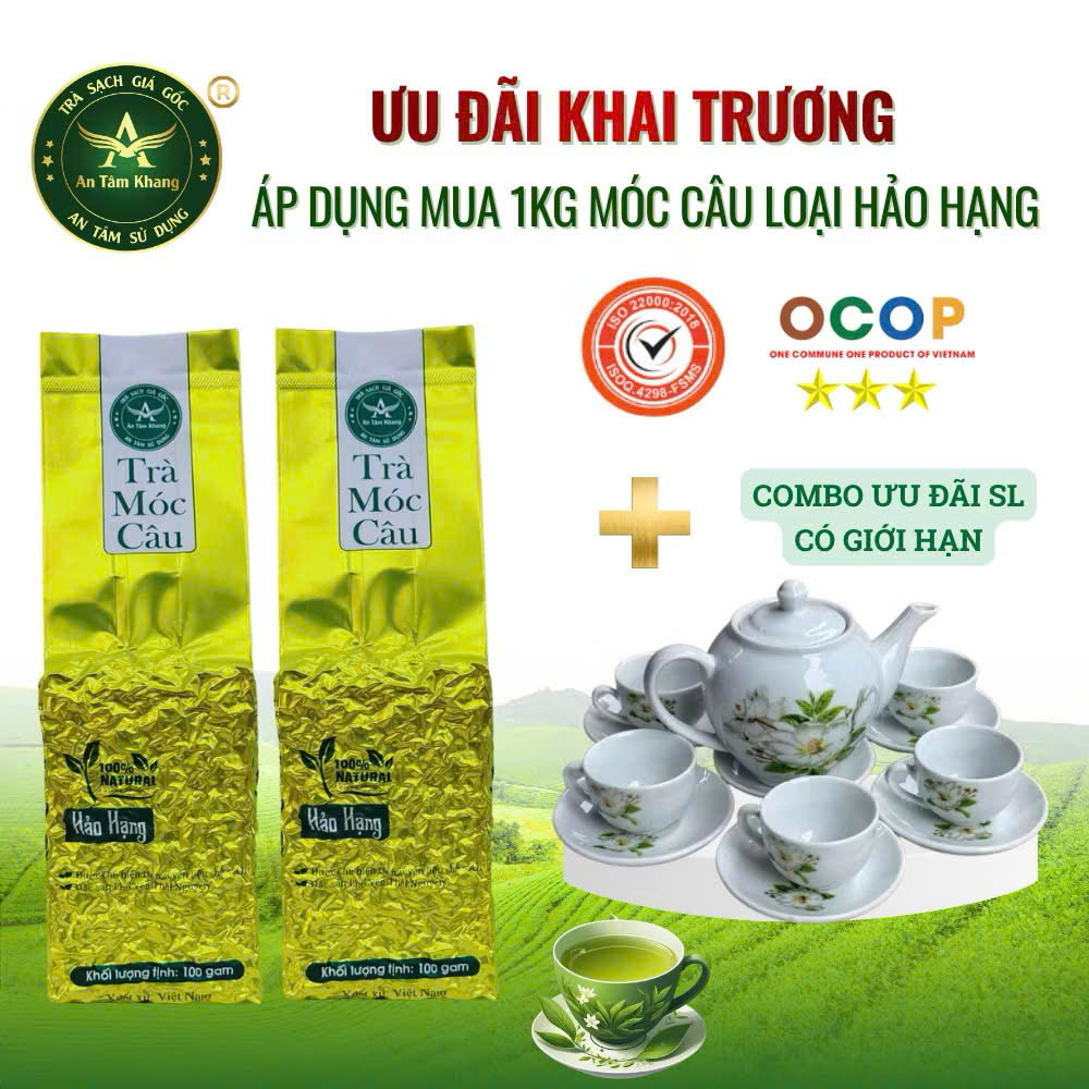 Combo 1kg Trà Móc Câu Thái Nguyên Loại Hảo Hạng Tặng 1 Bộ Ấm Chén Bát Tràng Cao Cấp - An Tâm Khang