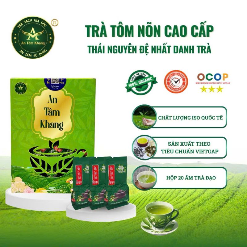 Trà Tôm Nõn Cao Cấp - Trà Thái Nguyên An Tâm Khang - Hộp 200g (20 gói x 10g) - Bát Bảo