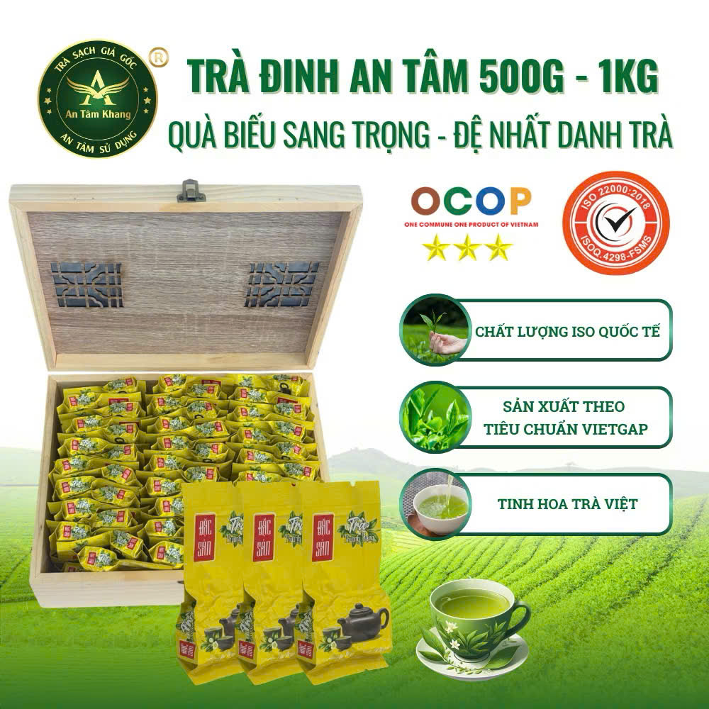 Trà Đinh Hảo Hạng Thái Nguyên – Trà Xanh Cao Cấp An Tâm Khang – Quà Biếu Sang Trọng 500g | 1kg