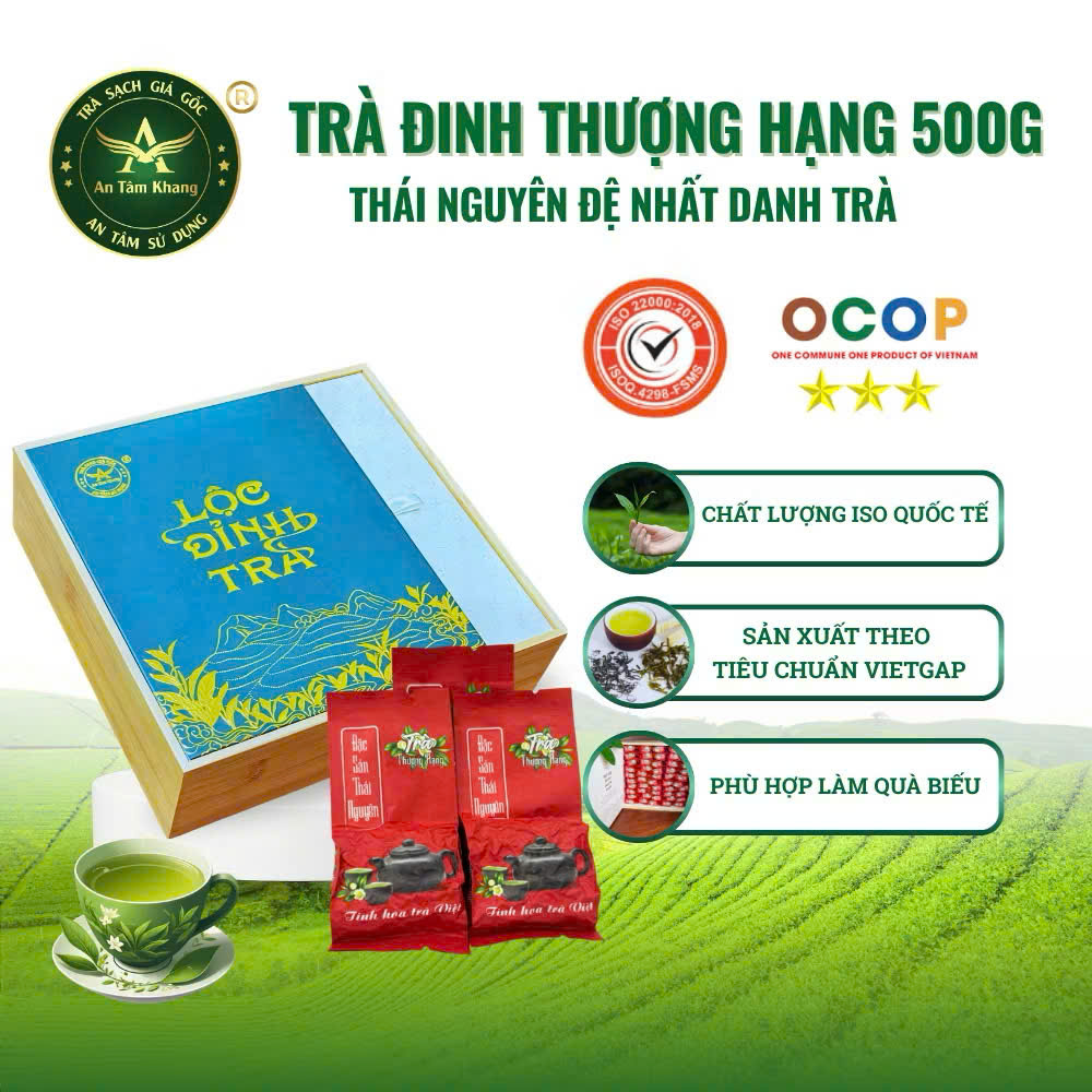 Trà Đinh Thượng Hạng Thái Nguyên - Trà Xanh Cao Cấp An Tâm Khang - Quà Biếu Sang Trọng 500g | 1kg
