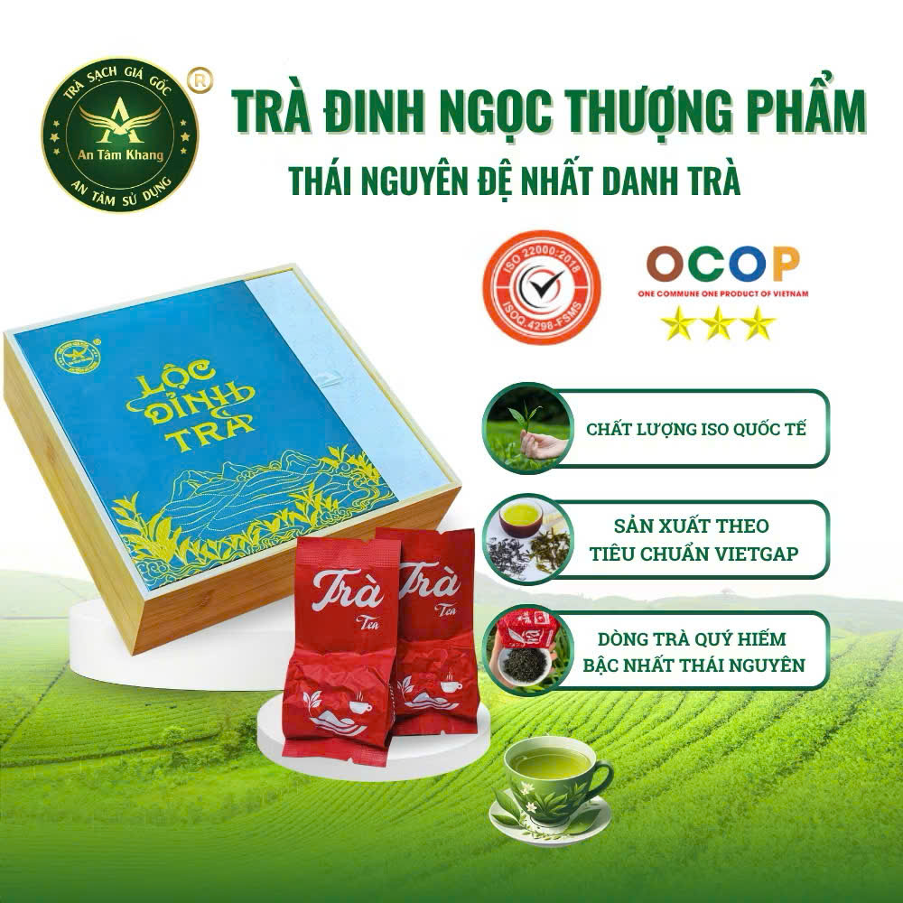 Trà Đinh Ngọc Thượng Phẩm - Trà Xanh Thái Nguyên An Tâm Khang - Hộp 500g - Quà Biếu Sang Trọng